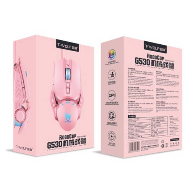 T-Wolf G530 Robocop Competitive Gaming Mouse – Pink