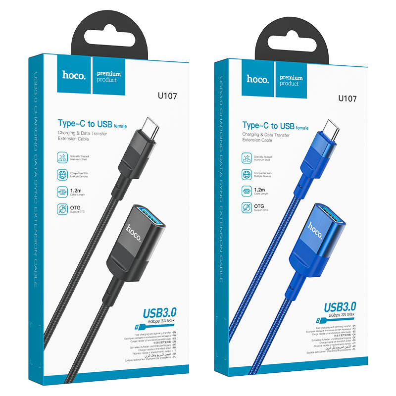 Hoco U107 Type-C male to USB female USB3.0 extension charging data cable – Blue