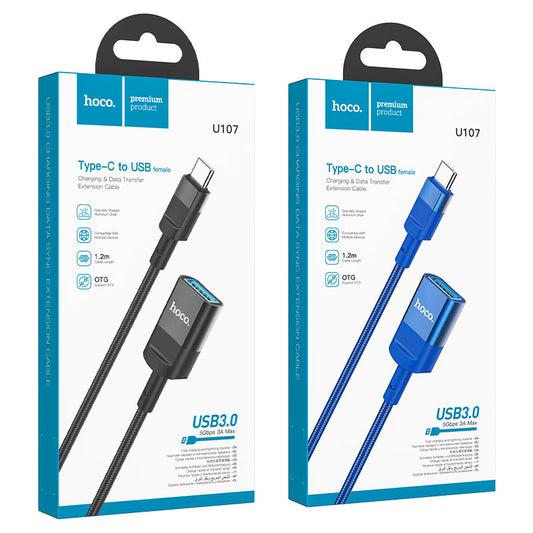 Hoco U107 Type-C male to USB female USB3.0 extension charging data cable – Blue